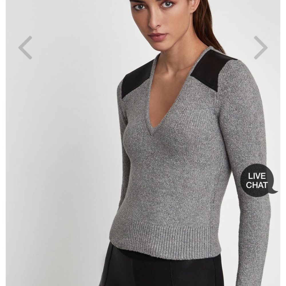 BCBG Sweater with Faux Leather Trim in Gray/Black